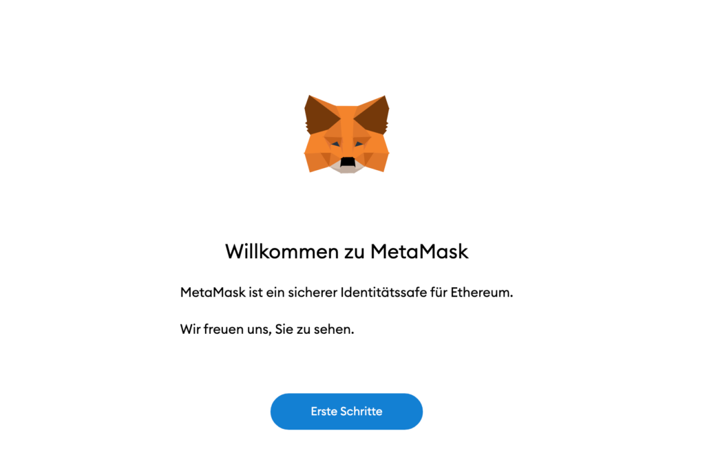 Willkommensbildschirm MetaMask Wallet