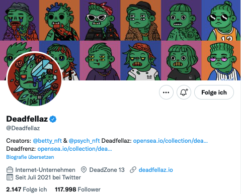 Twitter Profil des Deadfellaz Projekts